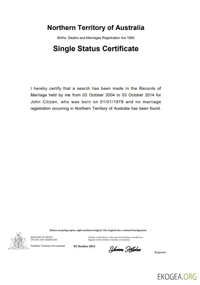 Modèle de certificat de divorce Australie Territoire du Nord Australie dans Word